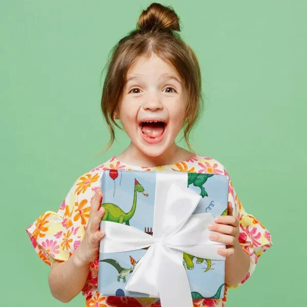 Fines Papeterie Fines Papeterie 3x 3m Geschenkpapier HAPPY BIRTHDAY DINO Set für Kinder 3 Rollen je 300x47 cm Einpackpapier mit Dinosauriern – Produktbild 4 von 4