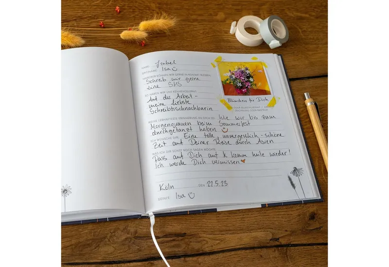 Eine der Guten Verlag Fotoalbum Es war schön mit dir! - blau weiß, Abschiedsbuch für Kollegen, Lehrer, Freunde als Abschiedsgeschenk, Blau, – Produktbild 3 von 5