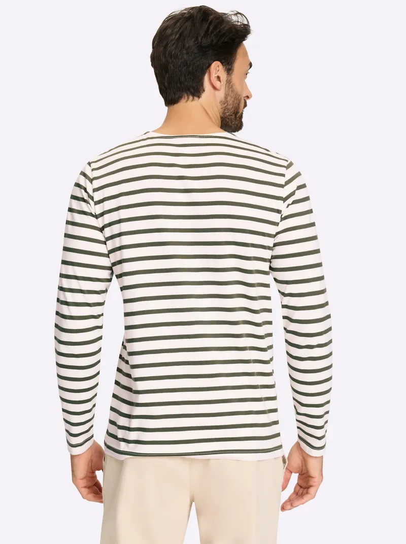 Catamaran Langarmshirt khaki-ecru-gestreift, Khaki-ecru-gestreift, – Produktbild 2 von 2