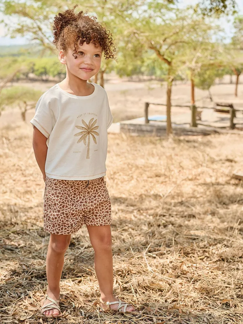 Vertbaudet Short aus Twill mit Giraffen-Muster allover Mädchen, Beige animalprint, – Produktbild 1 von 4