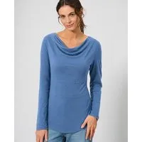 HempAge HempAge Damen Langarmshirt mit Wasserfallkragen Hanf/Biobaumwolle, Blueberry, – Produktbild 1 von 1