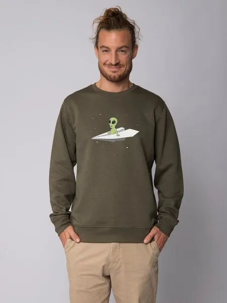 watapparel watapparel Sweatshirt Unisex Alien on a paper plane, Khaki, – Produktbild 2 von 3