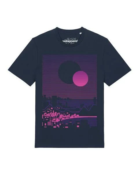 watapparel watapparel T-Shirt Unisex Sun and Moon Skyline, French navy, – Produktbild 1 von 2
