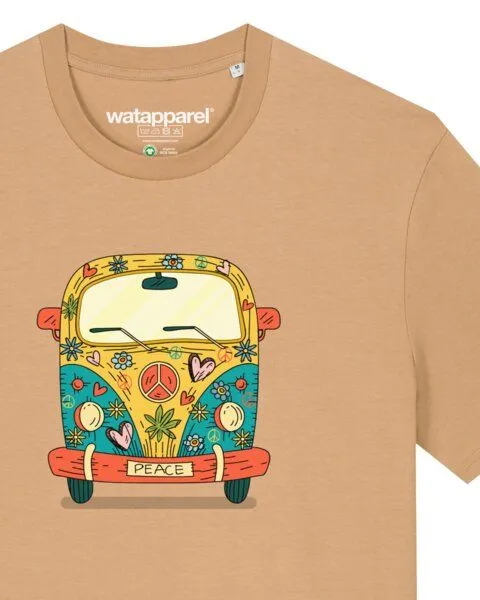 watapparel watapparel T-Shirt Unisex Hippies Bus, Latte, – Produktbild 3 von 4