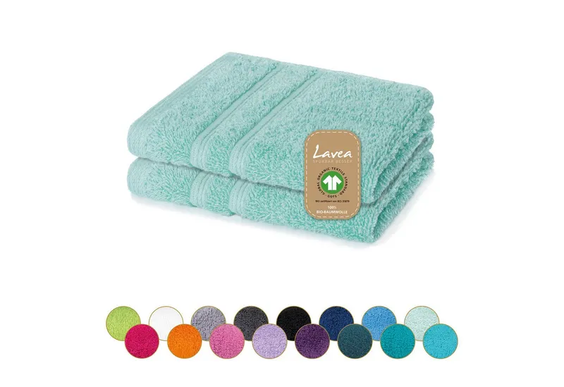 Lavea Seiftuch Bali Seiftücher, Waschlappen Frottee 30x30 cm, Weiches Bio-Baumwollfrottee (Set, 2-St), kleine Handtücher, Handtuch-Set, GOTS-zertifiziert, Grün, – Produktbild 1 von 5