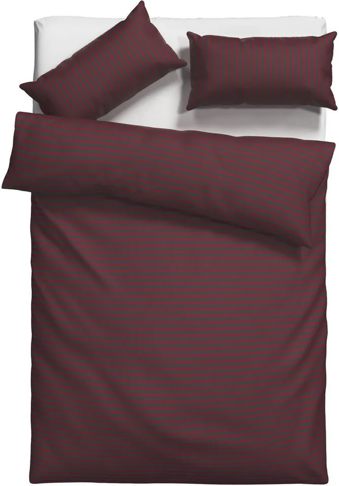 Bruno Banani Bruno Banani Bettwäsche Jassen mit feinen Querstreifen, Biber (135g/m), 2 teilig, moderne Streifen-Bettwäsche, mehrere Qualitäten, auch Premium, Rot, – Produktbild 3 von 5