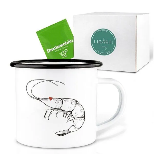 LIGARTI Emaille Tasse – Garnelen Liebe – LIGARTI Tiermanufaktur – Produktbild 3 von 4
