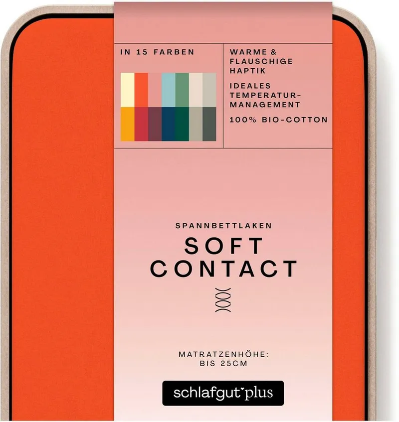 Schlafgut Schlafgut Spannbettlaken Soft Contact, Feinbiber, Gummizug: rundum, (1 Stück), 100% Bio Baumwolle, Rot, – Produktbild 3 von 5