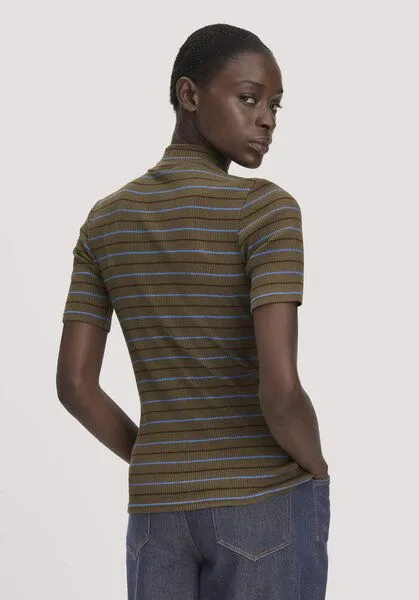hessnatur hessnatur Slubrib Streifen T-Shirt Slim aus Bio-Baumwolle, Vintage oliv, – Produktbild 2 von 4