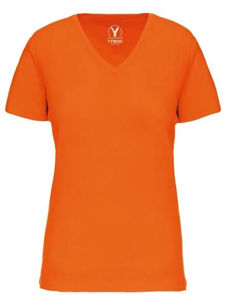 YTWOO YTWOO Basic Damen T-Shirt mit V-Ausschnitt aus Bio-Baumwolle in Conversion, Orange, – Produktbild 2 von 2
