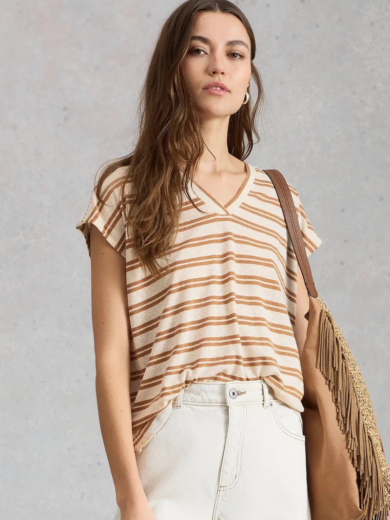 White Stuff T-Shirt Ella mit Lochspitze - 44, Braun multi, – Produktbild 1 von 4