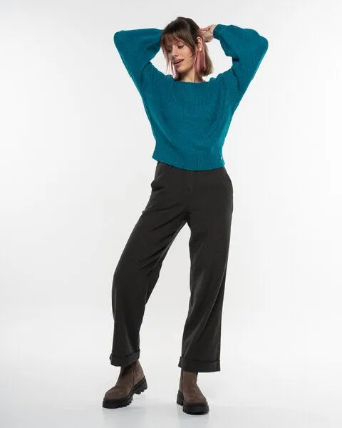Alma & Lovis Alma & Lovis Leichter Pullover im Loose-Fit aus zartem Alpakastrick | Light V-Neck, Petrol (blau), – Produktbild 2 von 4