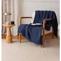 Sandiik Sandiik Musselin Plaid Natural 100 × 200 cm, Dunkelblau, – Produktbild 1 von 1