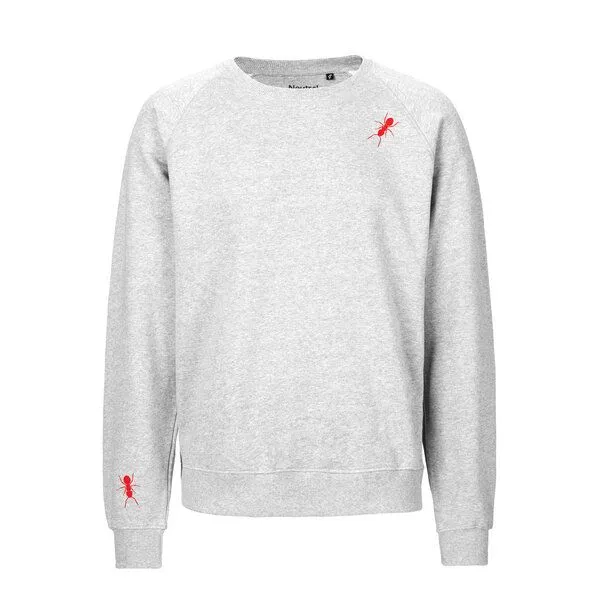HANDGEDRUCKT HANDGEDRUCKT "Ameisen" Unisex Sweatshirt aus reiner Biobaumwolle (kbA), Ashgrey, – Produktbild 1 von 2