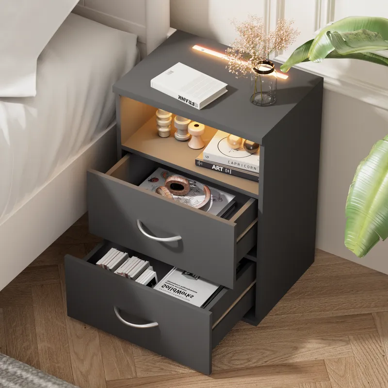 Casaria® Nachttisch Jamie 2er-Set Anthrazit 55x40x28cm – Produktbild 2 von 2