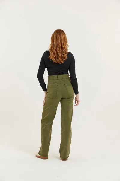 Flax and Loom Flax and Loom Tencel-Baumwoll Jeans Straight Fit Modell: Dinah, Olive (grün), – Produktbild 4 von 6