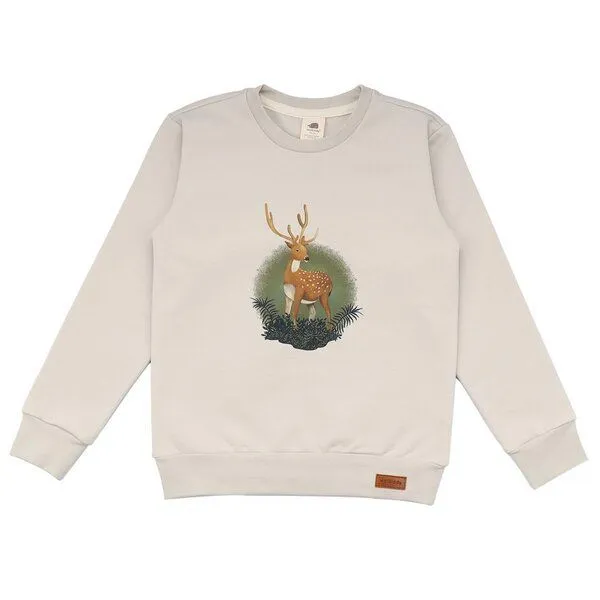 Walkiddy Kinder Sweatshirt GOTS zertifiziert Bio-Baumwolle Beige Hirschmotiv Rundhals bequem – Walkiddy – Produktbild 1 von 2