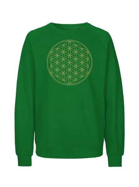 Peaces.bio - handbedruckte Biomode Peaces.bio - handbedruckte Biomode Bio Damen Sweatshirt Loose Fit Die Blume des Lebens, Grün, – Produktbild 1 von 2