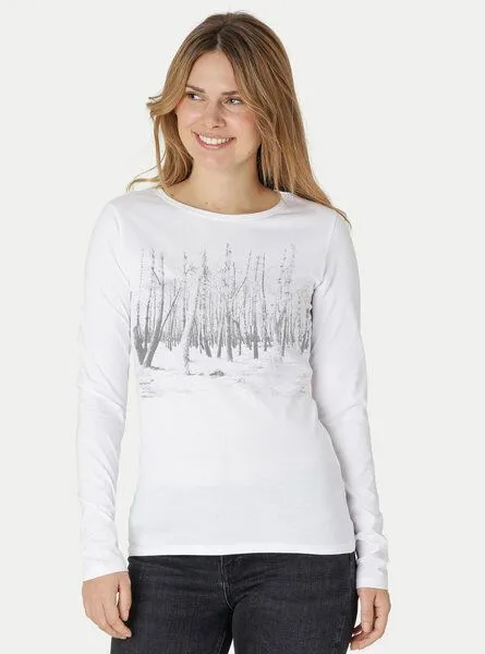 Peaces.bio - handbedruckte Biomode Peaces.bio - handbedruckte Biomode Damen Langarmshirt Woodland, Weiss, – Produktbild 1 von 2
