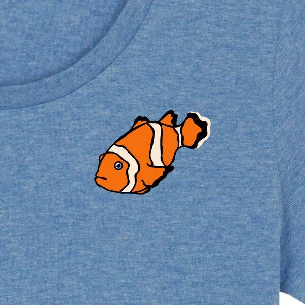 Spangeltangel Spangeltangel T-Shirt bedruckt, "Clownfisch", nachhaltig, Biobaumwolle, Brustprint, Damen, Kurzarmshirt, Damenshirt, Frauen, bio, Blau (meliert), – Produktbild 2 von 3