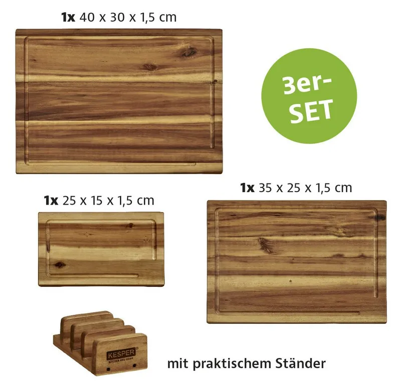 Kesper Kesper Schneidebrett inkl. Ständer, Massivholz, (Set, 4-St), aus FSC-zertifiziertem Akazienholz, Braun, – Produktbild 3 von 5