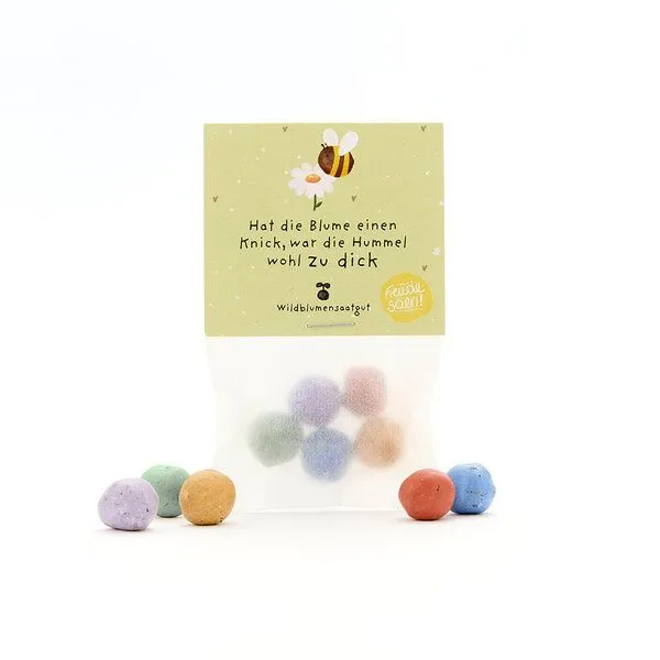 Die Stadtgärtner Die Stadtgärtner 5 bunte Blumenmurmeln im Tütchen mit Wildblumensaatgut | Als Dankeschön, Gastgeschenk & kleine Grüße für Gärtner – Produktbild 2 von 4