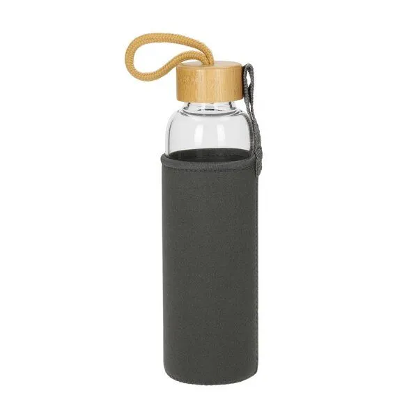 elasto elasto Glasflasche 550 ml mit Bambusdeckel - Trinkflasche mit Schutzhülle, Pur, – Produktbild 4 von 4