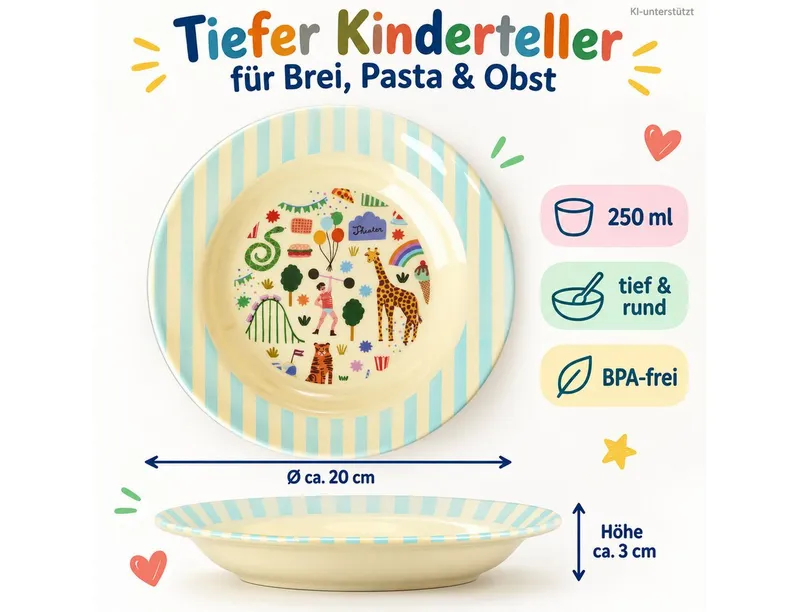 RICE RICE Teller Kinderteller 20cm Creme Mint Melamin tiefer Teller für Kinder, Grün, – Produktbild 3 von 5
