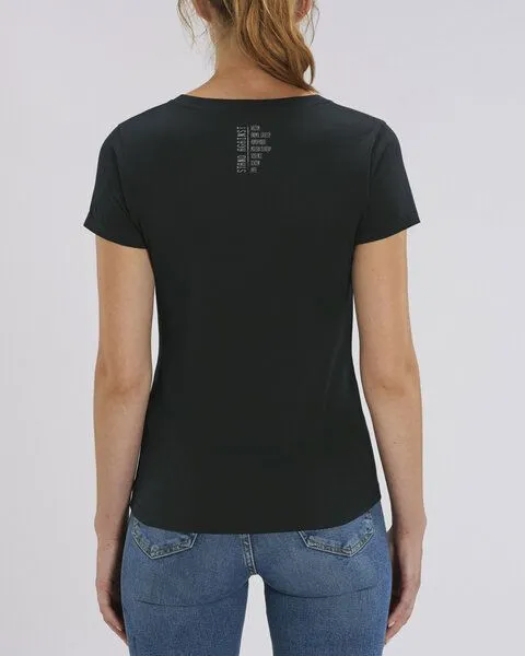 Human Family Human Family Damen T-Shirt mit V-Ausschnitt "Evolution - Stand Against" in 4 Farben, Schwarz, – Produktbild 1 von 4