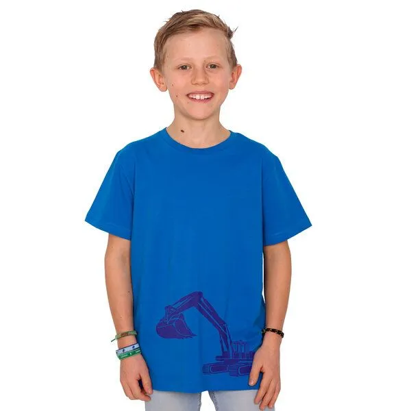 HANDGEDRUCKT HANDGEDRUCKT "Bagger" Unisex Kinder T-Shirt, Bright blue, – Produktbild 1 von 2