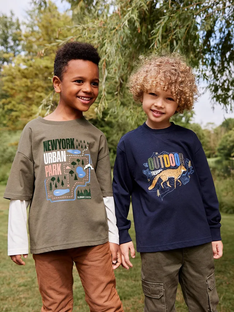 Vertbaudet Jungen Shirt in Lagen-Optik, Khaki, – Produktbild 2 von 3