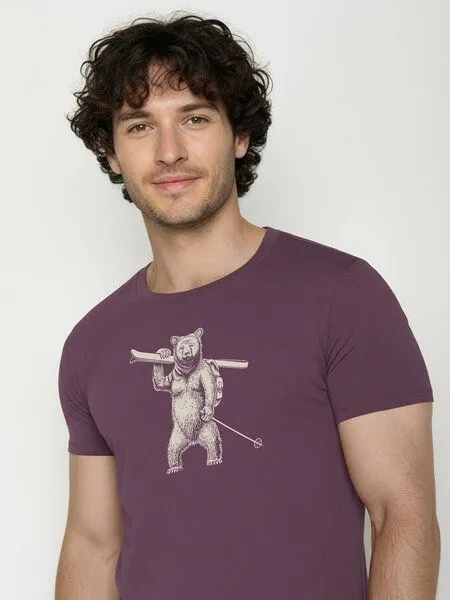 GreenBomb GREENBOMB Ski Bear Guide - Sportliches T-Shirt aus Bio-Baumwolle / hochwertiger Print / GOTS / Fair & Vegan, Lila (berry bark), – Produktbild 2 von 4