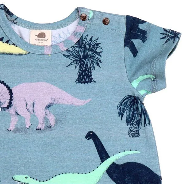 Walkiddy Baby Kurzarm-Body GOTS-zertifiziert aus Bio-Baumwolle, Running Dinosaurs, kurzer Beinabschluss, blau – Walkiddy, weich & spielbereit, Blau, – Produktbild 2 von 3