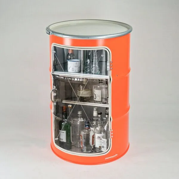 Lockengelöt Lockengelöt Hausbar Vitrine aus einem Hamburger Ölfass, Orange, – Produktbild 2 von 3