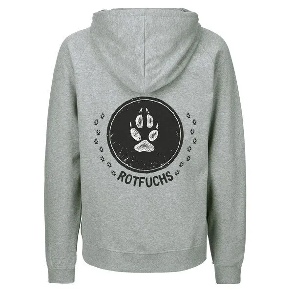 HANDGEDRUCKT HANDGEDRUCKT "Trittsiegel RotFuchs" Männer Zip Hoody aus reiner Biobaumwolle (kbA), Grey, – Produktbild 1 von 4