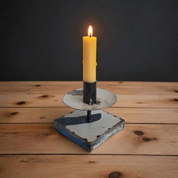 Moogoo Creative Africa Moogoo Creative Africa Kerzenständer aus recycelten Ölfässern | Industrial Design Upcycling Kerzenhalter, Weiß mit print, – Produktbild 1 von 2