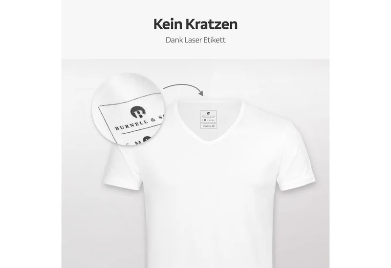 Burnell & Son Burnell & Son Unterhemd T-Shirt Business mit Kurzarm und V-Ausschnitt für Herren aus Baumwolle (Packung, Set, Spar-Pack, Spar-Packung, 3-St., 3er Pack) Feinripp, extra lang - Basic Slim Fit, Weiß, – Produktbild 4 von 5