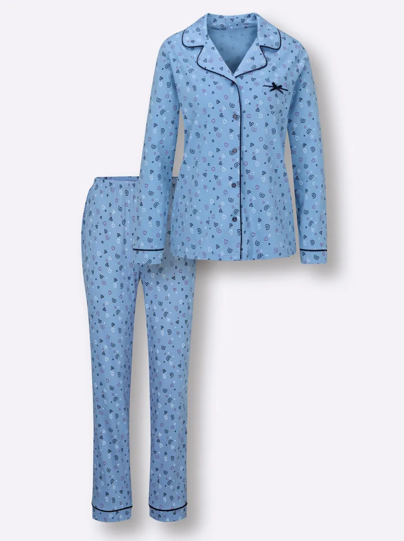 wäschepur Pyjama himmelblau-marine-bedruckt, Himmelblau-marine-bedruckt, – Produktbild 2 von 2