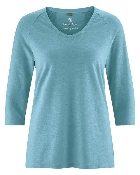 HempAge HempAge Raglanshirt mit 3/4-Arm Hanf/Biobaumwolle, Wave (blau), – Produktbild 1 von 4