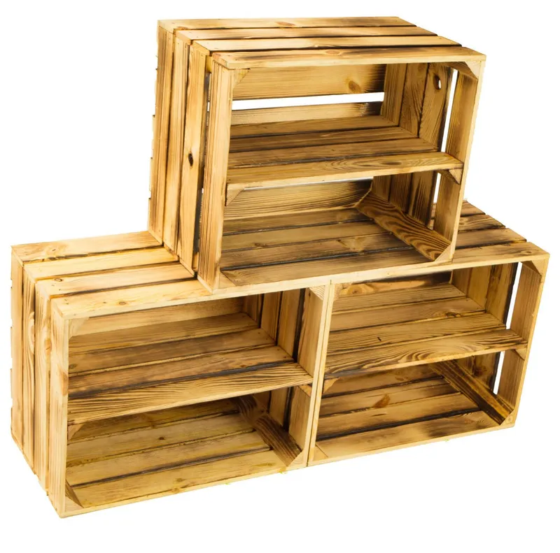 Kistenkolli Altes Land Allzweckkiste 3x Schuhschrank Schuhregal geflammt Holz 12 Paar 50x30x40cm (Spar-Set, 3er Set), Braun, – Produktbild 1 von 5