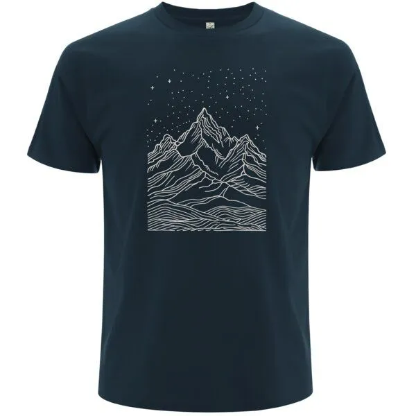 Spreecult Spreecult LineArt Sternenhimmel - Bio und Fair - Männer Unisex T-Shirt - Line Art Berge, Denim (blau), – Produktbild 1 von 2