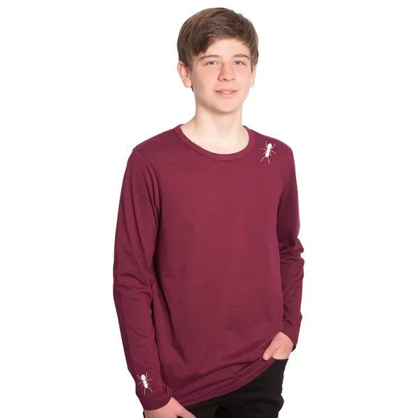 HANDGEDRUCKT HANDGEDRUCKT "Ameisen" Männer Longsleeve, Bordeaux, – Produktbild 3 von 3