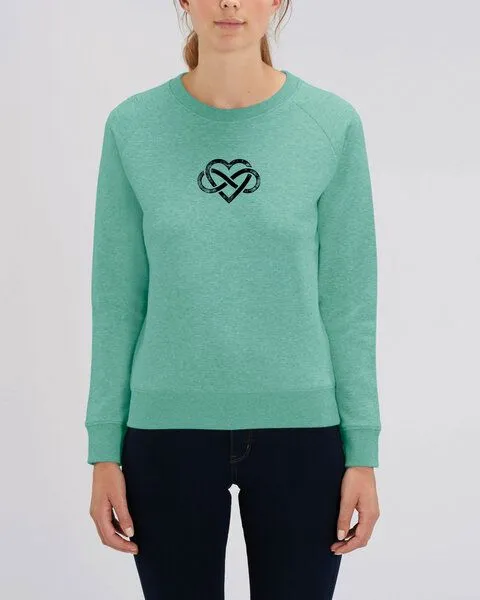 Human Family Human Family Bio Damen Rundhals Sweatshirt "Feel - Endless Love" - in 7 Farben, Grün-meliert, – Produktbild 3 von 4