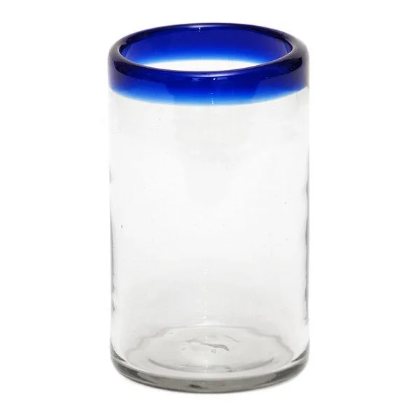 GLOBO Fair Trade GLOBO Fair Trade Glas AGUA aus Recyclingglas, mundgeblasen, Blauer rand, – Produktbild 1 von 1