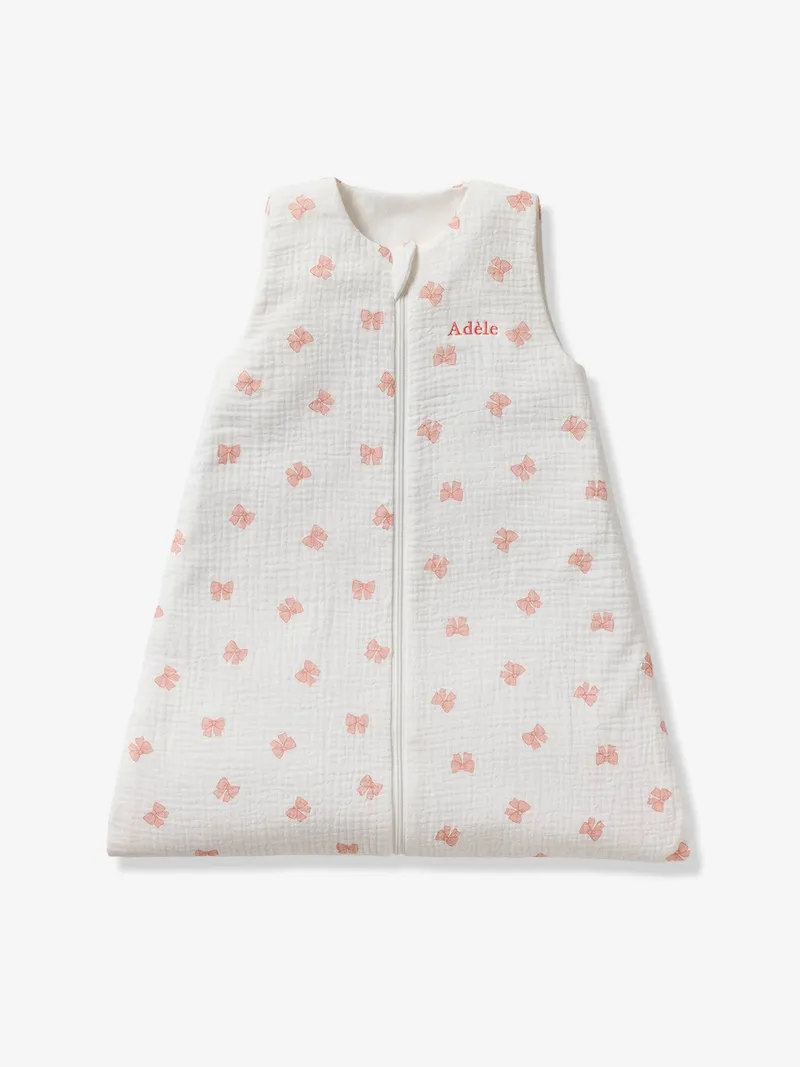 Vertbaudet Baby Sommerschlafsack aus Musselin SCHLEIFE ärmellos TOG 1 personalisierbar, Weiß bedruckt, – Produktbild 3 von 3