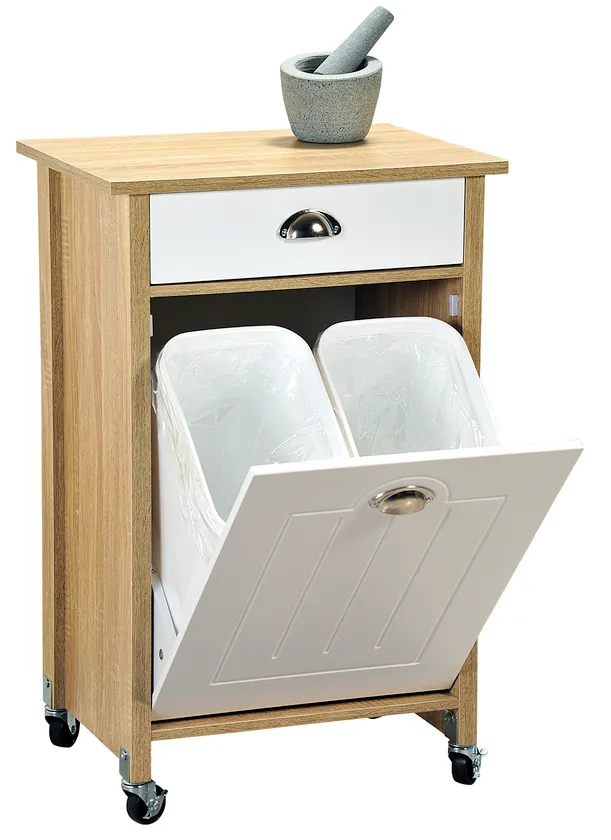 Kesper KESPER Küchenwagen mit Mülleimer Weiß 37 x 50 x 79 cm, Weiß, – Produktbild 2 von 3