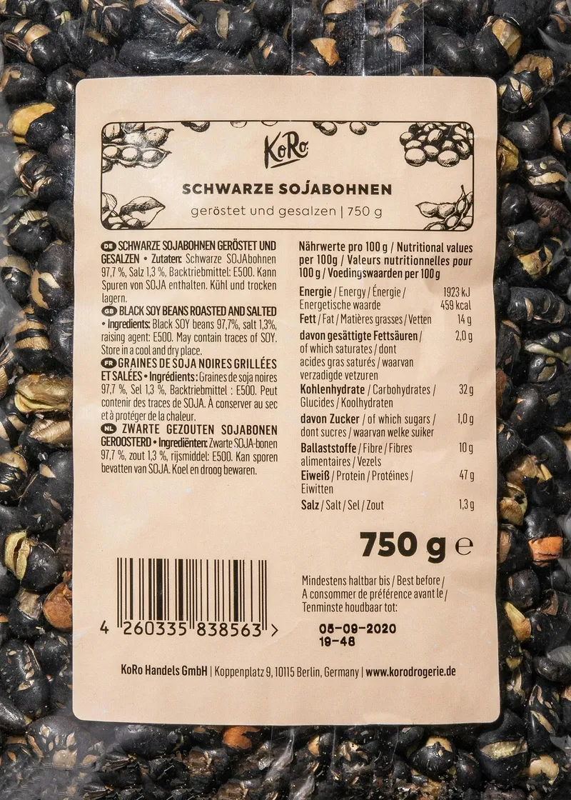 KoRo Geröstete und gesalzene schwarze Sojabohnen 750 g – Produktbild 3 von 5