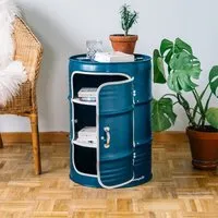 Lockengelöt Lockengelöt Nachttisch/Couchtisch mit Tür aus einem kleinen Ölfass, Ocean blue, – Produktbild 2 von 4