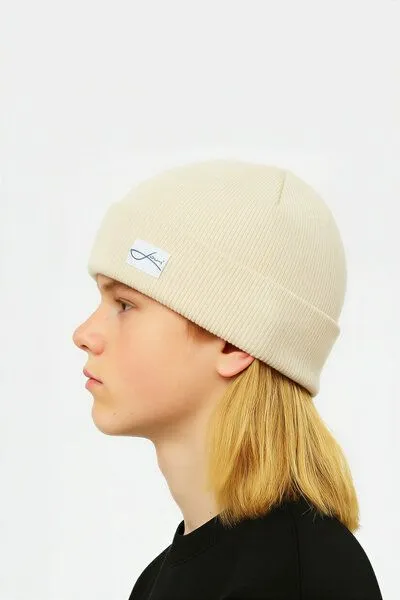 Lou-i Lou-i Kindermütze mit Umschlag Merinowolle Beanie, Naturweiß, – Produktbild 3 von 3