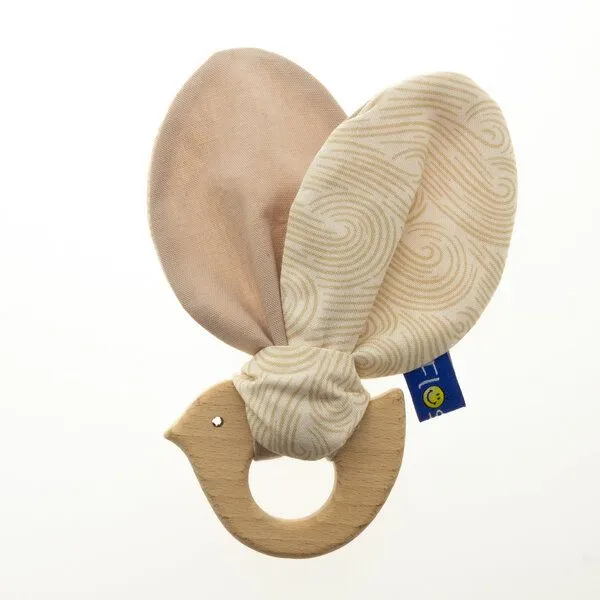 Flosinn Flosinn Knisterohren Baby mit Beißring Vogel Bio-Greifling, Beige, – Produktbild 3 von 3